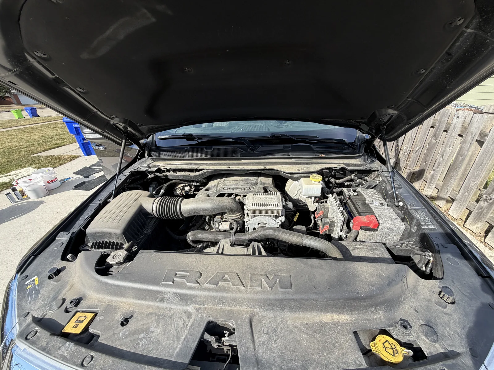 Ram 1500 engine bay, before